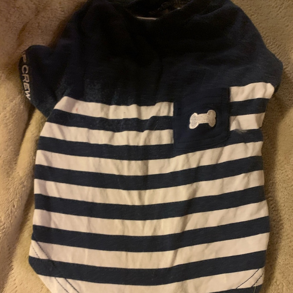 Small & medium navy & white strip dog t-shirts